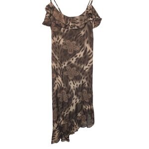 Y2K Sheer Leopard Print Asymmetrical Hem Ruffle Indie Grunge Dress Small